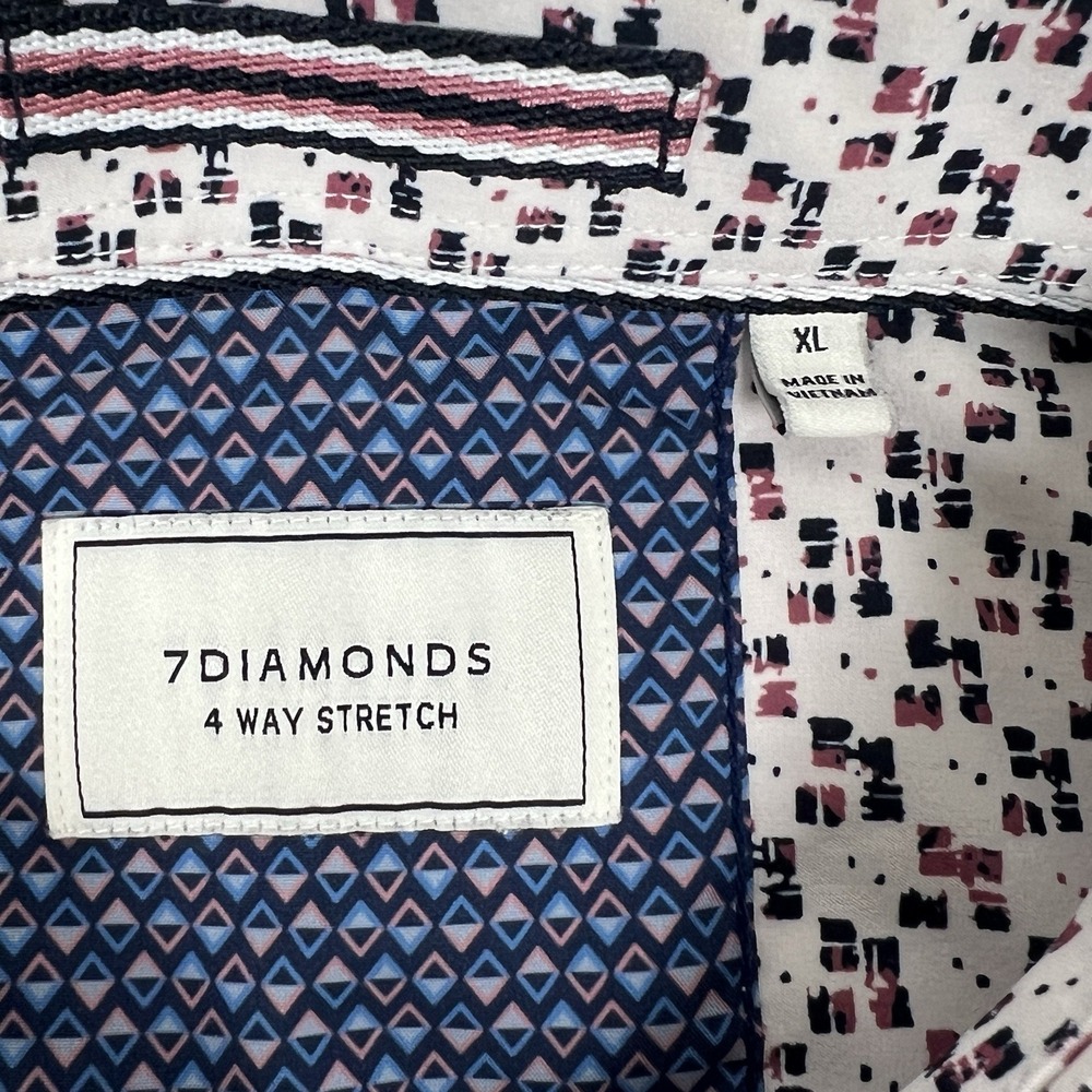 7 Diamonds 4 Way Stretch Geometric White Freedom Train Shirt Mens XL Button Up - Picture 5 of 10